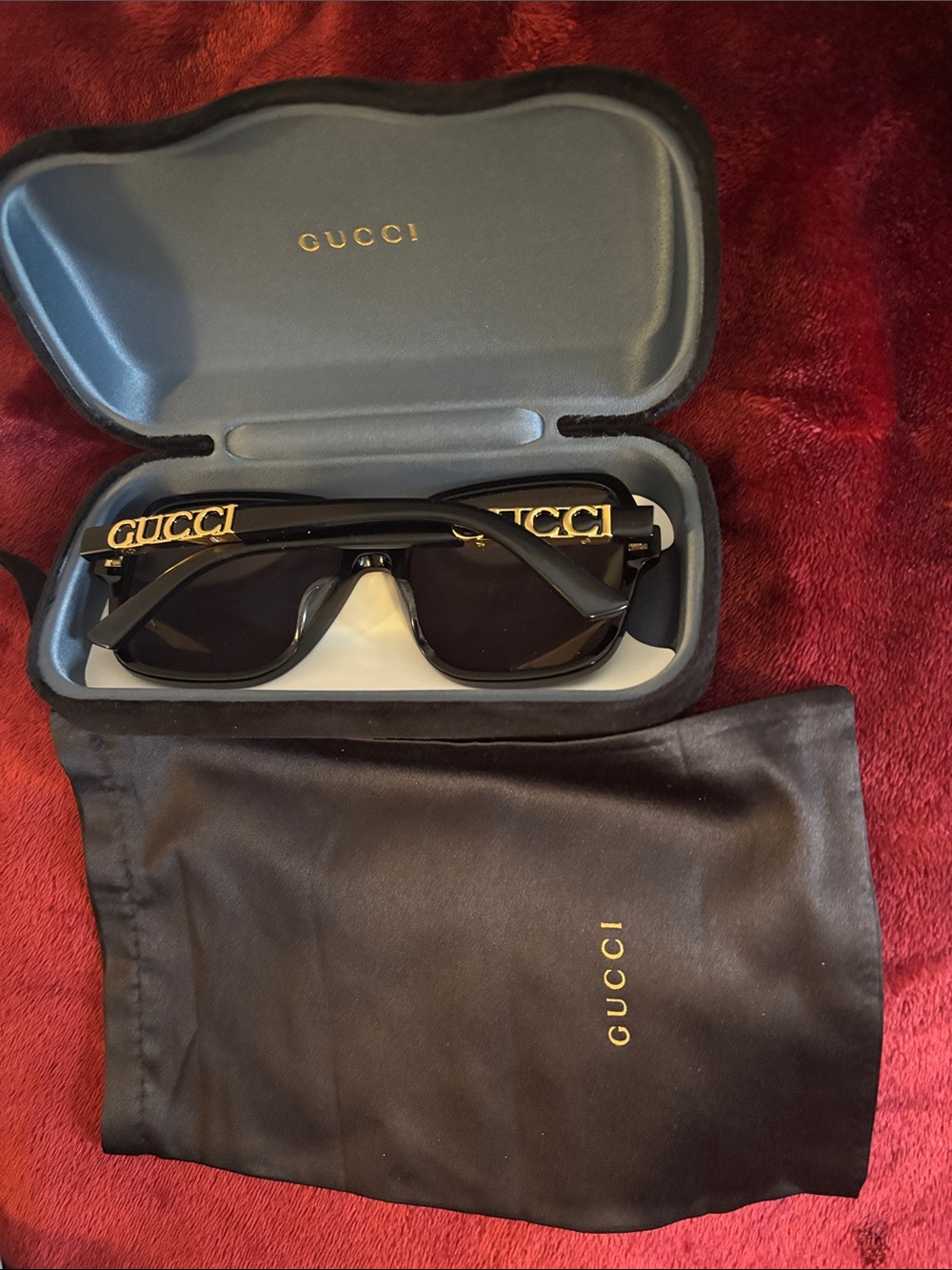 Gucci Black Sunglasses with Gold Logo Accents